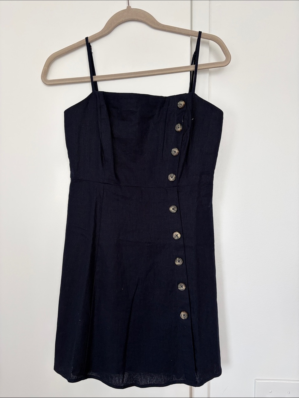 Navy Button-Front Spaghetti Strap Mini Dress